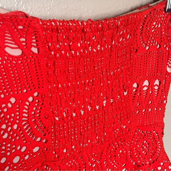 Free People Oceanside Crochet Strapless Mini Dress with Tie In Red Size Small - Picture 8 of 12